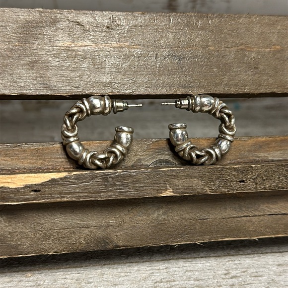 Brighton great shape Vintage rare chunky hoops post silver plated earrings - Picture 4 of 7